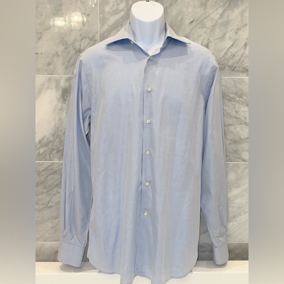 Ike Behar French Dress Shirt Blue Long Sleeve Mens cotton size 16 - Picture 2 of 9